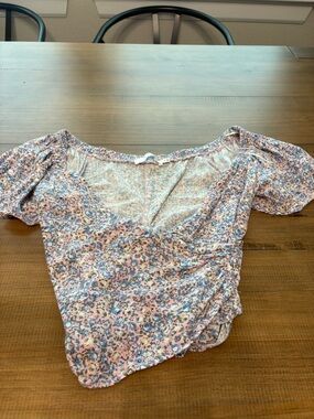 ASTR Floral Wrap Crop Top - Pink Blue